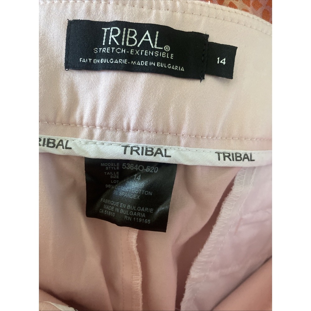 Tribal Stretch Capri Pants Womens Size 14 Pink Cropped Button Hem Cotton Coastal - Picture 7 of 9